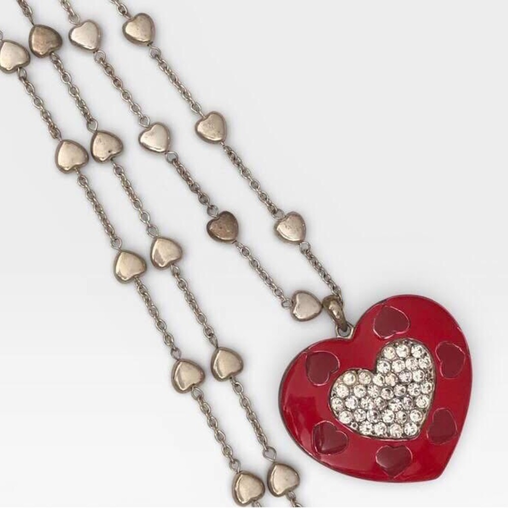 Y2K Vintage Long Enamel Heart Pendant Necklace